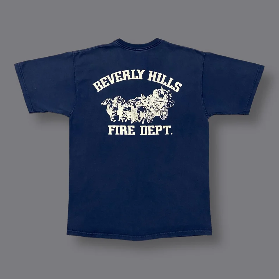 Vintage Beverly Hills Fire Shirt 90s Y2K Graphic vyblednutý