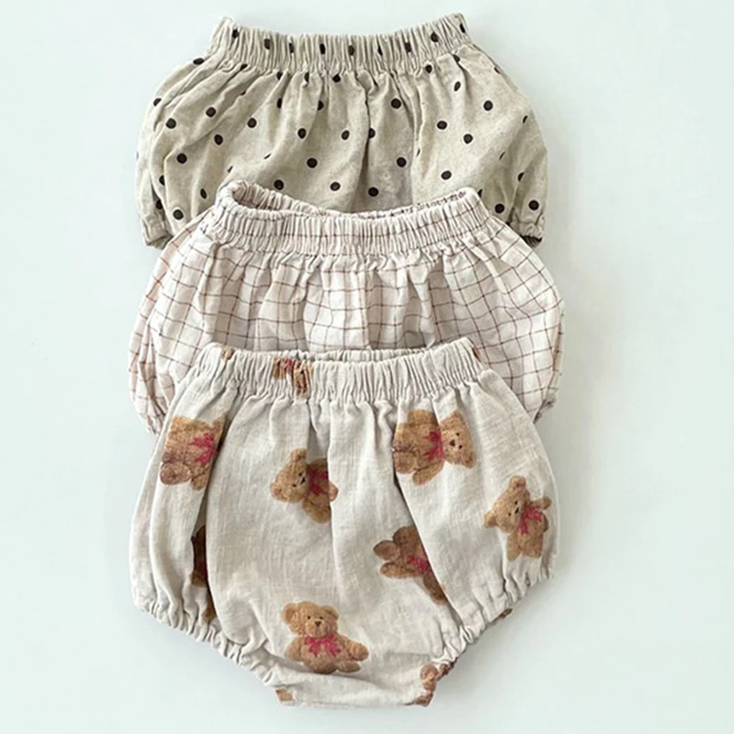 Vintage bielizeň bavlnené detské kraťasy letné bodky/kockované vzory Detské kvety Bloomers batoľa chlapci Krátke nohavice Detské oblečenie