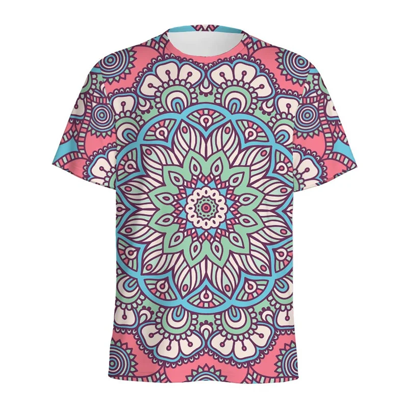 Vintage boho mandala vzorové tričko pre mužov 3D tlačené kvetinové tričko posádka krk voľný krátky rukáv Dám