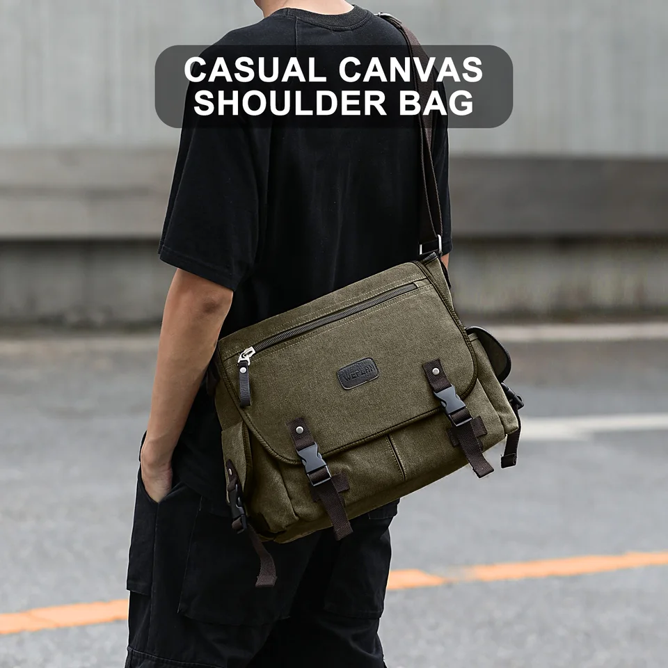 Vintage Canvas Crossbody Bag pre mužov, vysokokvalitný 13 palcových notebookov príležitostných tašiek s veľkou kapacitou Multifunkčný denný výlet