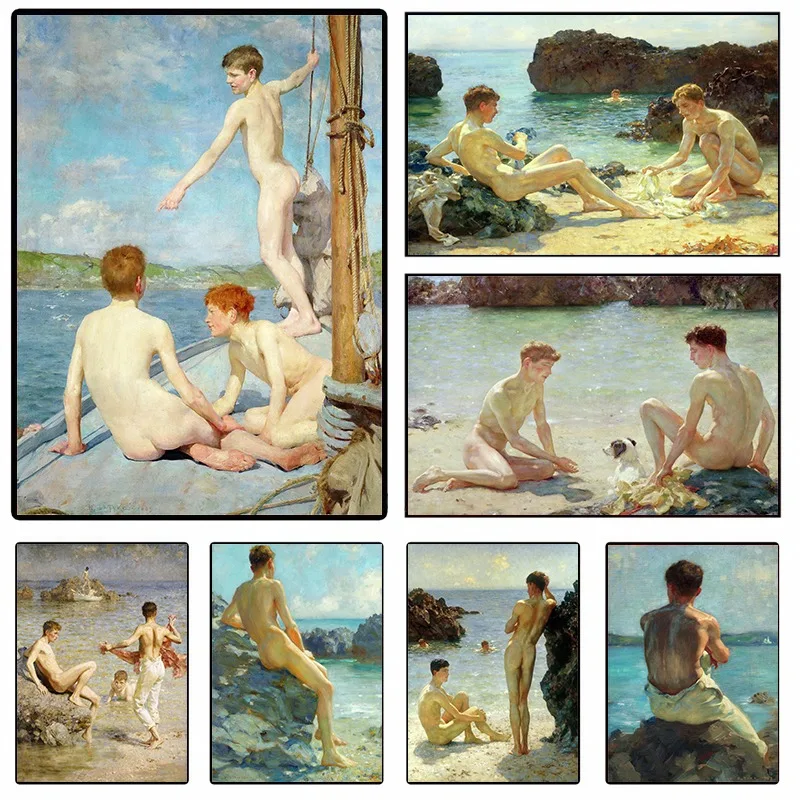 Vintage chlapci nahý gay Henry Scott Tuke Artworks Plagáty a výtlačky plátno tlačiareň