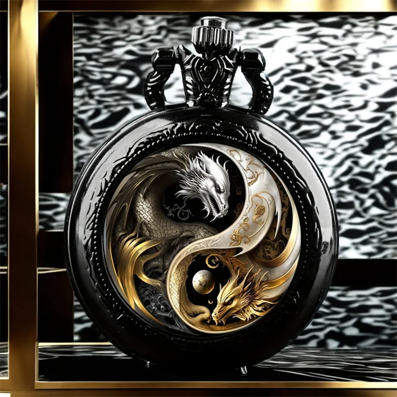 Vintage Cool Pocket Watch Two Dragon Moon Elegantné vynikajúce hodiny s milencami reťazca náhrdelníka Masculino Relogio Najlepší darček