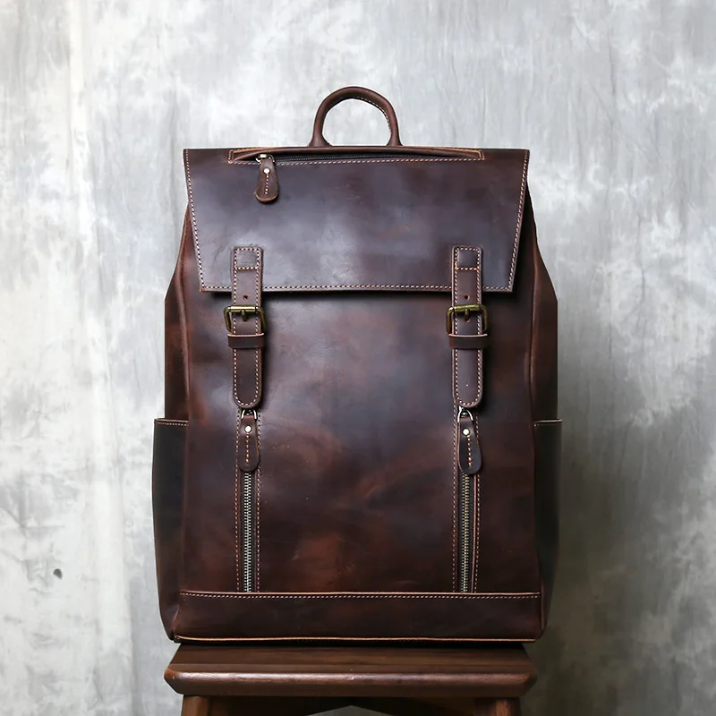 Vintage Crazy Horse Leather Batoh pre mužov vyrobených z pravej kože na horolezectvo a cestovanie veľkého kapacity batohu