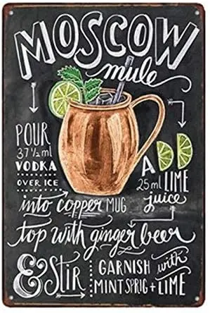 Vintage Custom Metal Signs 8 x 12 - Moskva Mule Cocktail Chic Art Wall Decort Domáca dvor