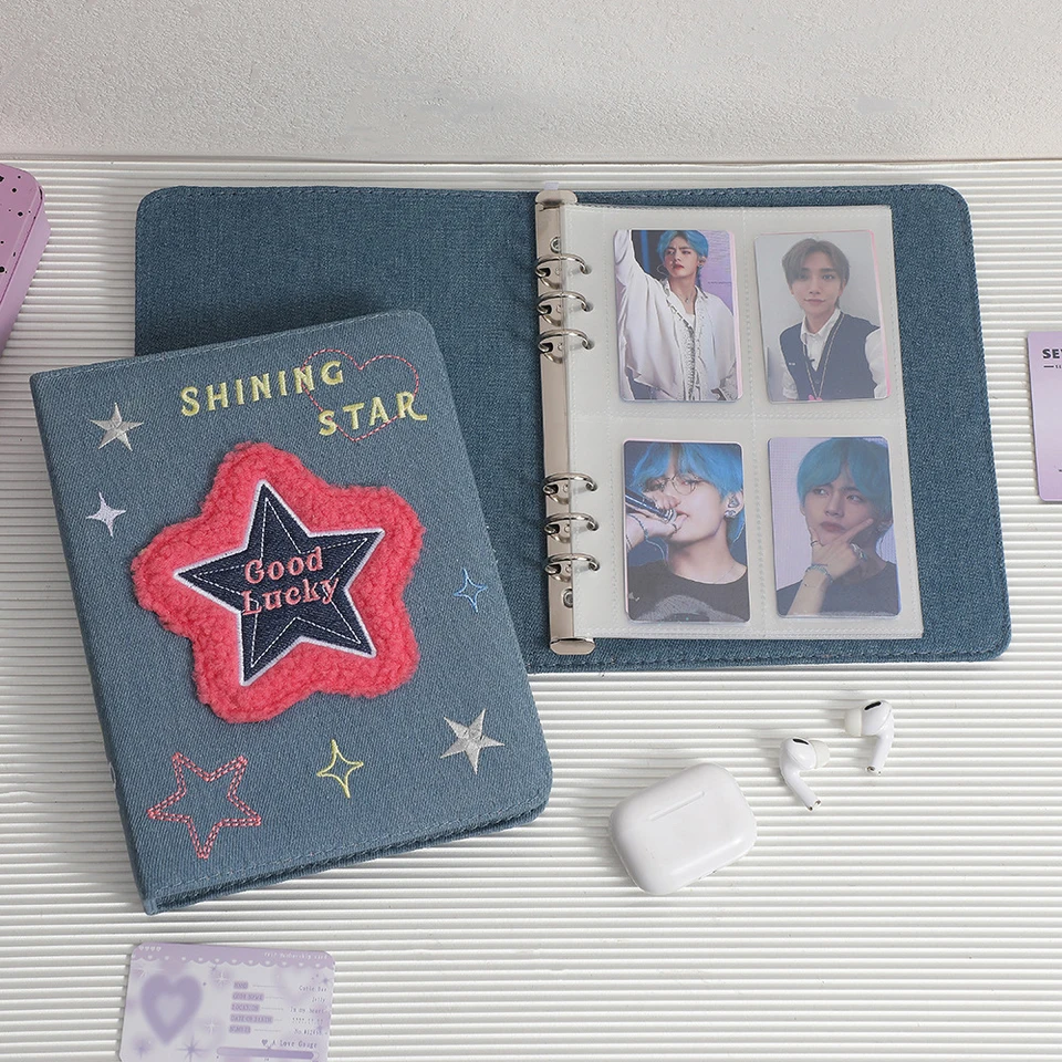 Vintage Denim Star Heart Photo album KPOP Binder Idol Photocard Collection Creative Photo albumy veľký kapacitný držiak obrázkov