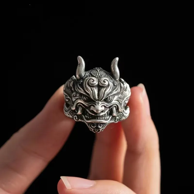 Vintage diabol maska ​​prsteň Halloween personalizovaný thajský strieborný otvorený prsteň