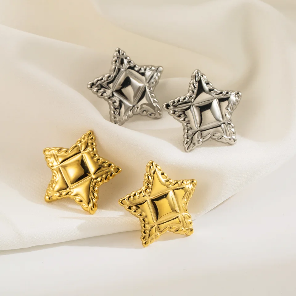 Vintage dizajn javor horúci predaj 18k zlatá farba francúzsky titánový hip hop pentagram náušnice pre najlepší priateľ womengift