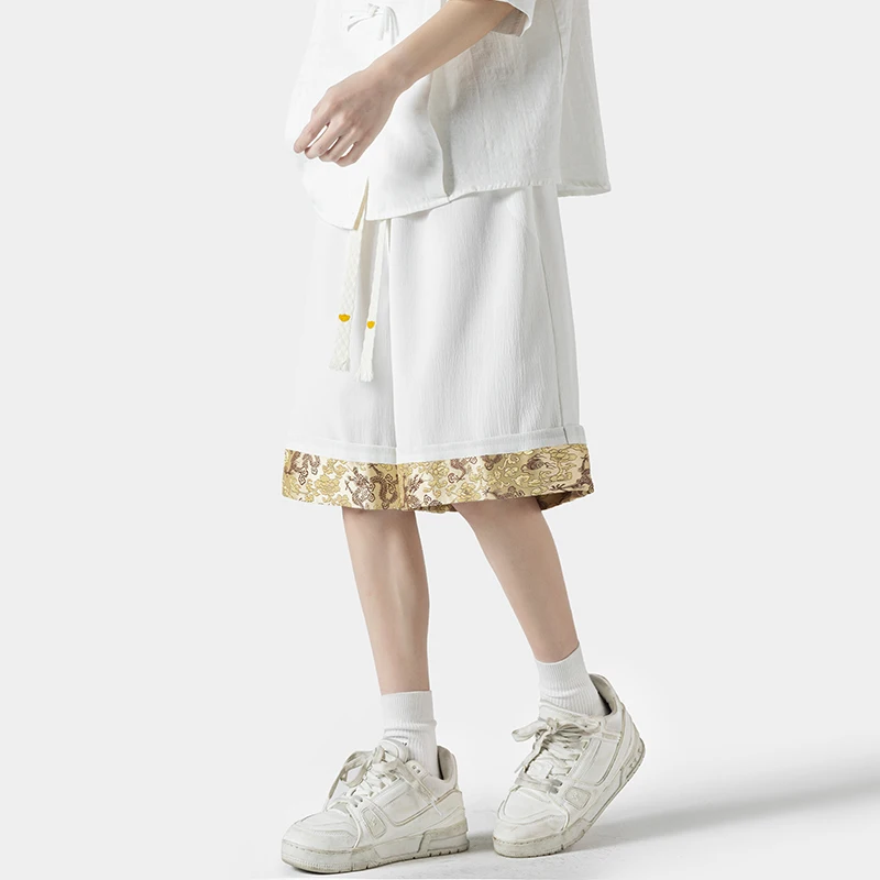 Vintage dračí vzor Patchwork Shorts Men Nové vonkajšie športové šortky Japonské letné voľné veľké veľké šortky
