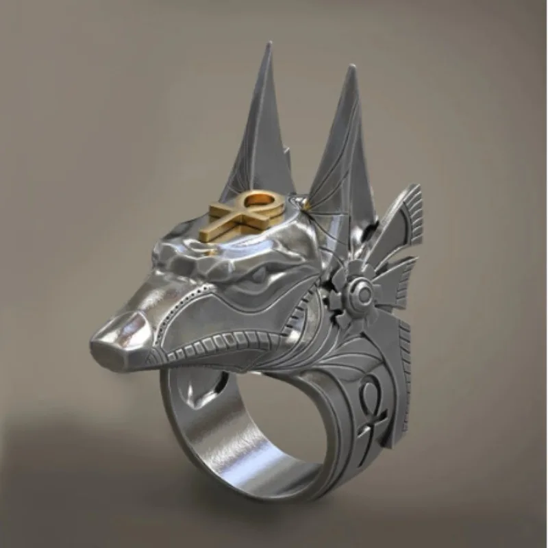 Vintage egyptský kríž Anubis God Rings pre unisex punk štýl vlk hlavy prsty prstene hiphop šperky na párty dekorácia 1pc