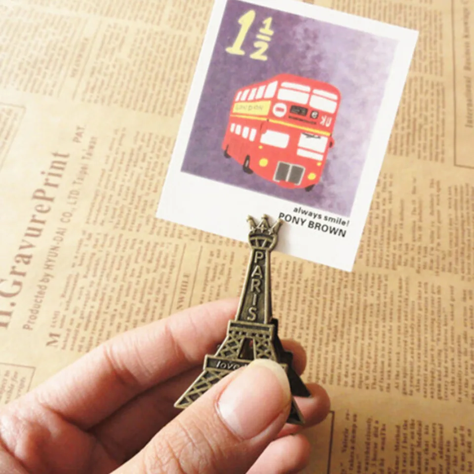 Vintage Eiffel Tower Stand Card Stand Paper Clammark Bookmark Metal Clip Office Peduál -Christmas Darčekové novinky Hračky