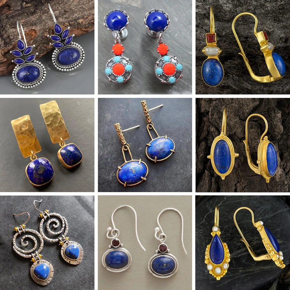 Vintage etnický faux lapis lazuli kvapky náušnice pre ženy České kreatívne tmavo modré personalizované náušnice šperky doplnky