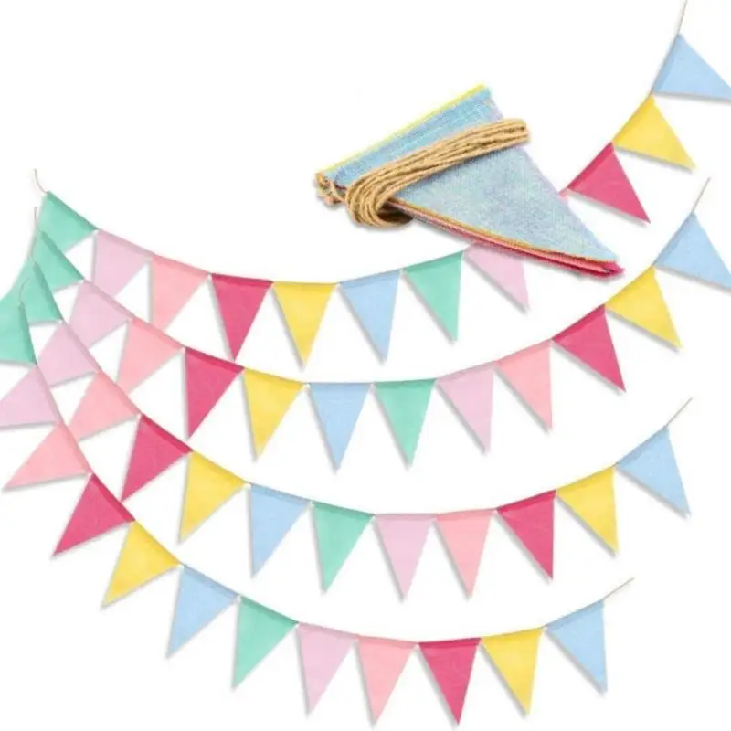 Vintage farebný pytlovina bielizeň bunting vlajky vlajka na všetko najlepšie k narodeninám svadobná dekorácia Candy Bar