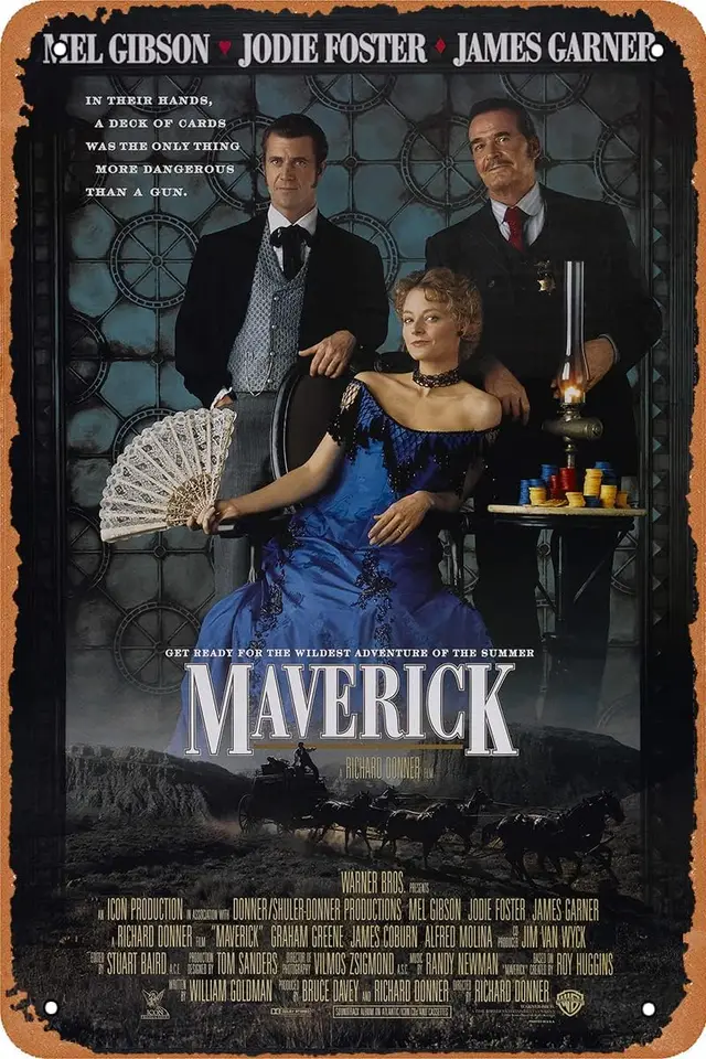 Vintage filmový plagát Maverick 1994 retro cínový kovový znak Pleque Decor for Home Store Cafe Bar 8x12inch