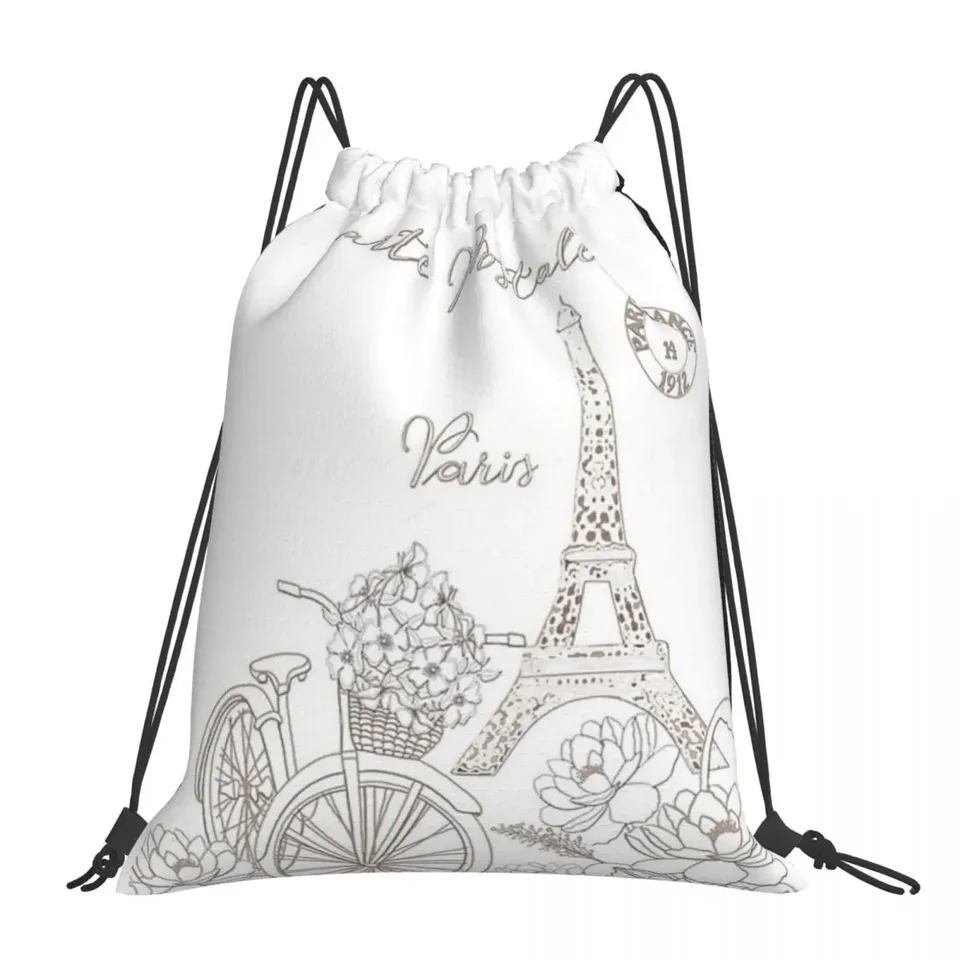 Vintage francúzske parížske kvetinové batohy prenosné tašky na šnúrku vrecká vrecka Sundries Bag Bookbag pre cestovnú školu