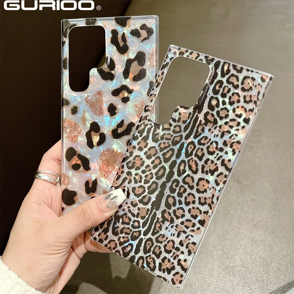 Vintage Glitter Leopard Print Pase Pase pre Samsung Galaxy S24 S23 Plus S22 Ultra S21 Fe A73 A54 A52 A34 A34 A14 A21S Poznámka 20 Ultra