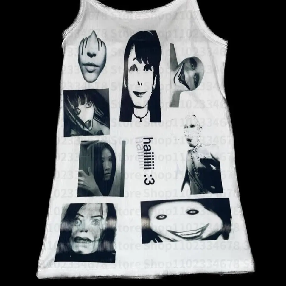 Vintage gotické ženy korzetový tank Top detské odpaliská y2k odev košeľa tlač 90. roky emo punk figúrka grafika Camisole top grunge plodina top