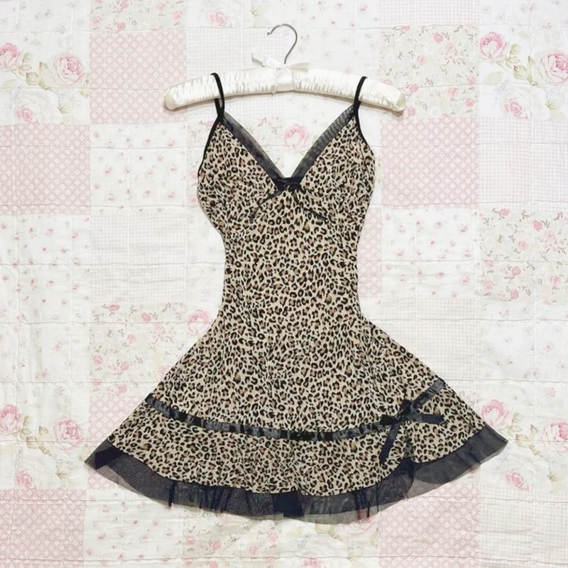 Vintage harajuku punk dámske dámske šaty V-krk y2k Príležitostná ulica horúca dievčina Lace Sweet Bow hip-hop rock móda letné podväzky šaty