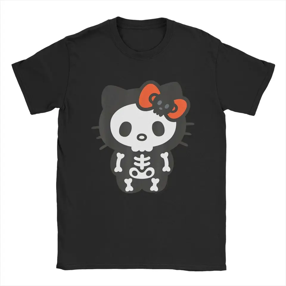 Vintage Hello Kitty Skeleton Halloween Tričko pre mužov Crew Neck Cotton T košele Harajuku krátke rukávy Streetwear Unisex Tops