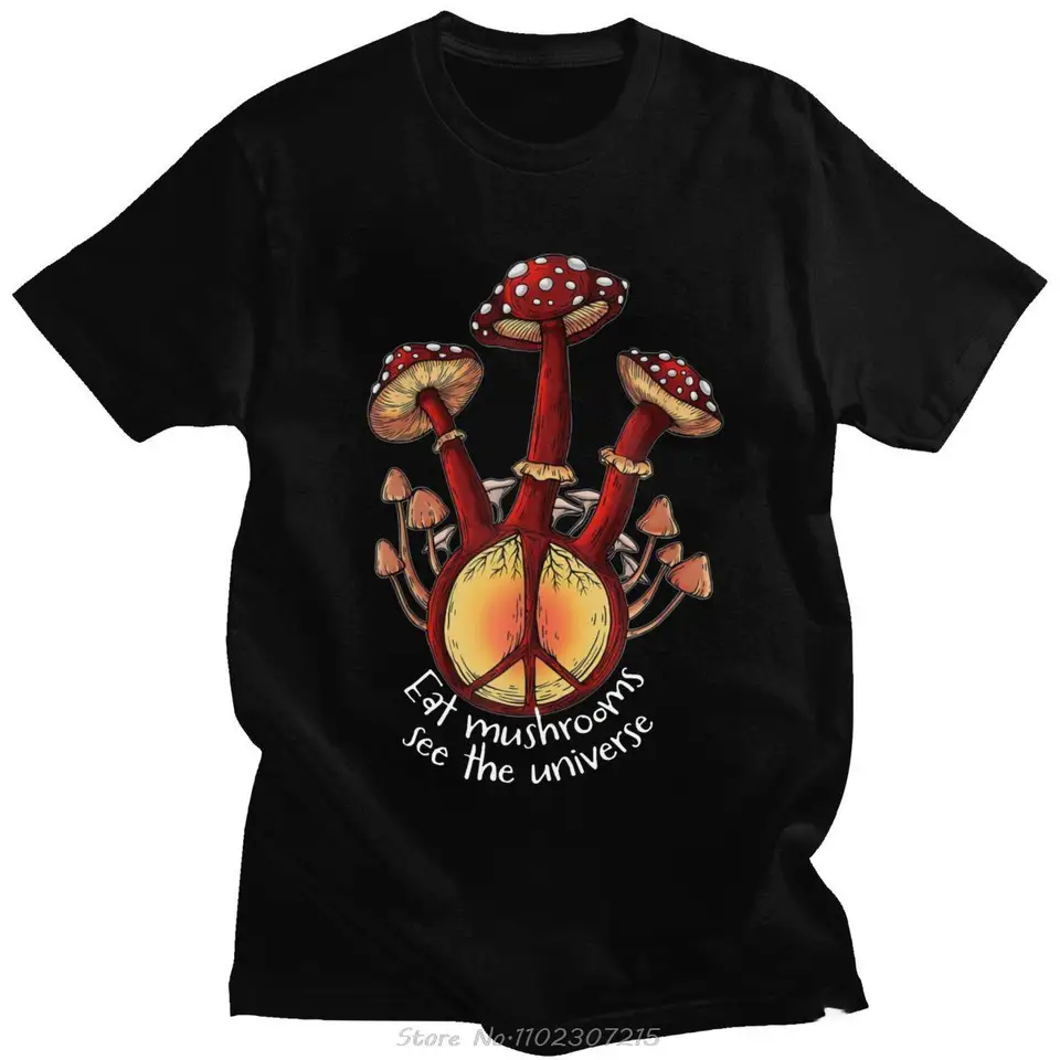 Vintage hippie jesť huby vidieť vesmír Tirt Men Men s krátkym rukávom Streetwear Grafické tričko bavlnené módne tričko Top odevy