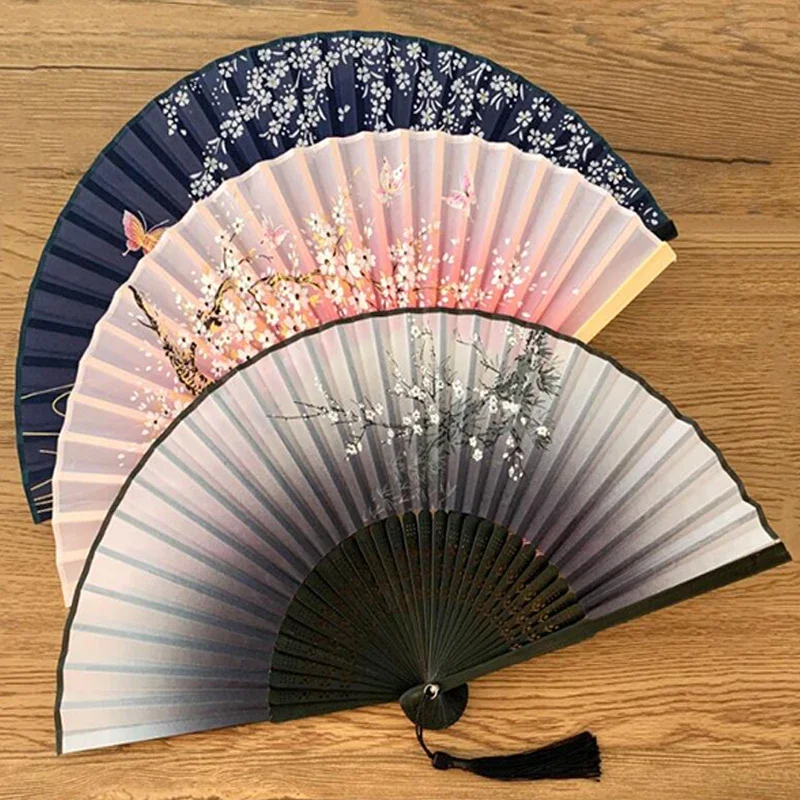 Vintage hodvábny skladací fanúšik čínsky japonský umelecký remeslá darček domáce dekorácie tanečný ručný ventilátor bambus izba dekora