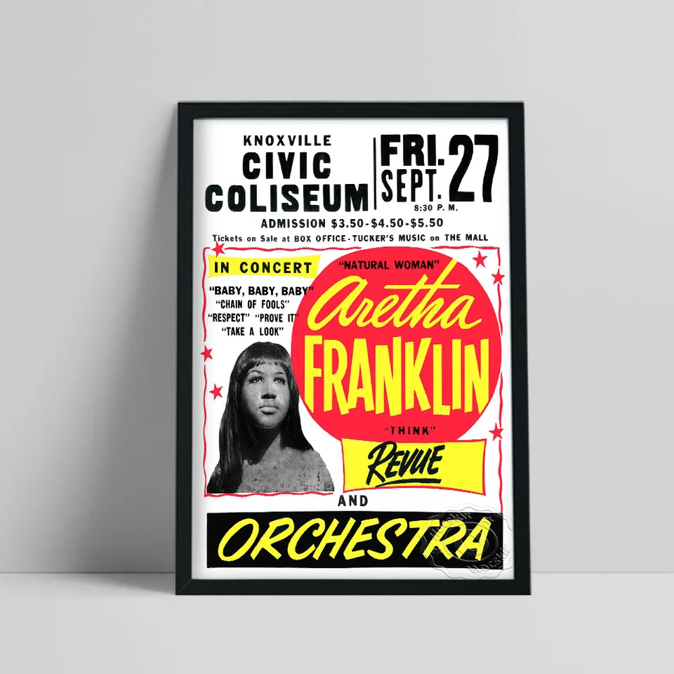 Vintage Hudobné miesto tlače plagát, americká speváčka Aretha Franklin Canvas Painting, Pop hudba Fanúšikov