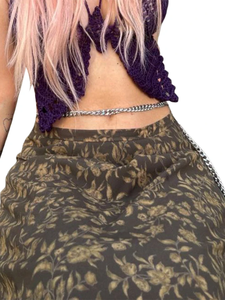 Vintage inšpirovaná sukňa s rustikálnou kvetinovou tlačou Elegantná sukňa A-line s nízkym pásom k dispozícii vo veľkostiach SML
