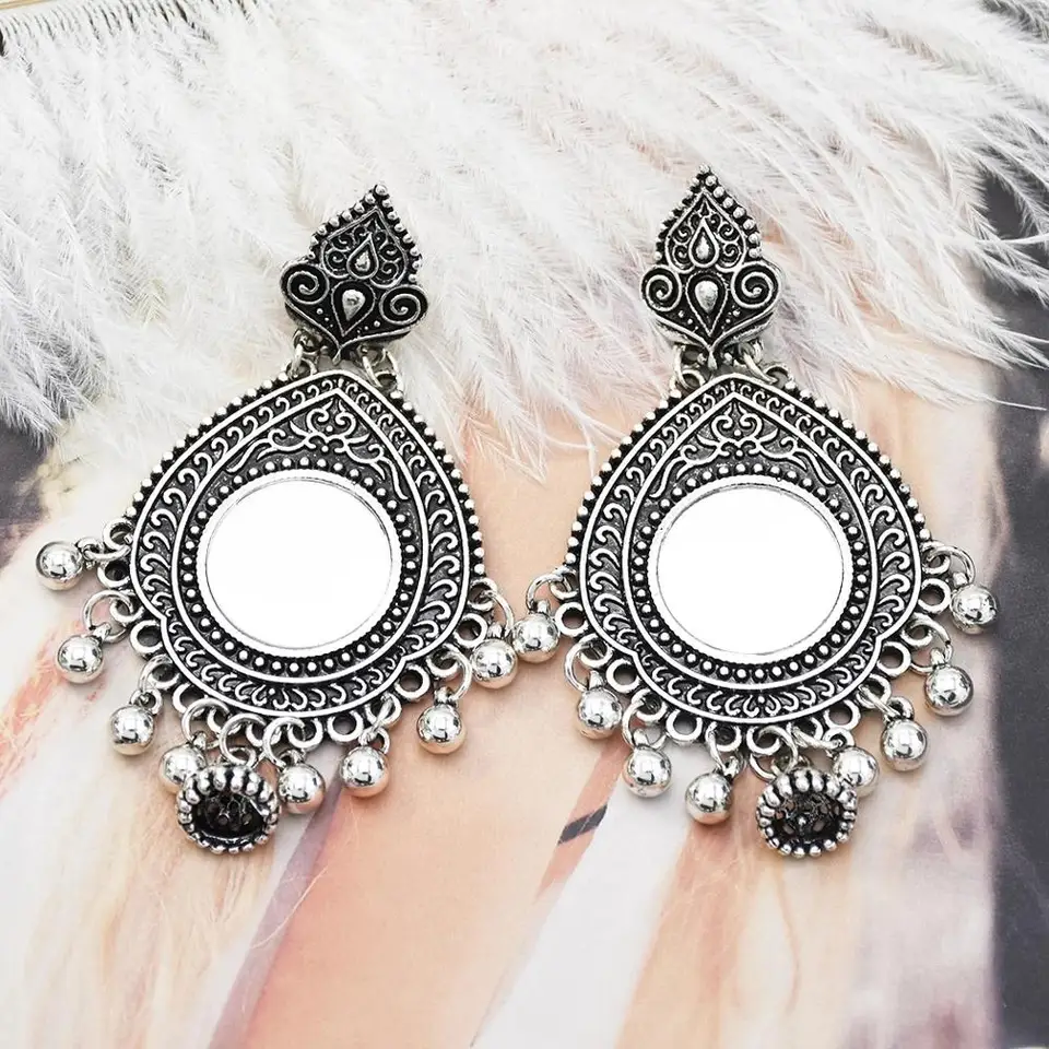 Vintage jhumka jhumki indické náušnice pre ženy sliepka farba visiaci dlhé strapce náušnice afganské cigánske oxidované šperky