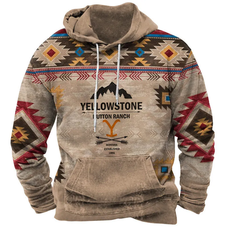 Vintage kapucňa Yellowstone 3D tlačená mužská mikina s kapucňou Casy Streetwear Unisex Pullovs Fashions Módne sledovanie veľkosti