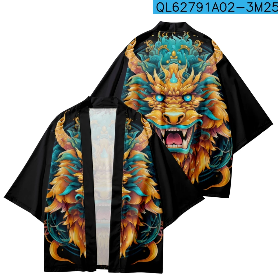 Vintage karikatúra tlač japonský tradičný kimono cosplay cosplay cardigan mužov dám