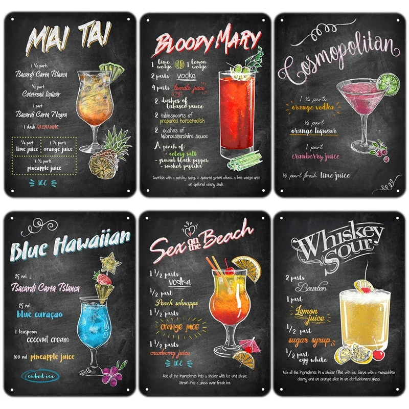 Vintage krvavá Mary plagát cínový znak retro whisky kyslý koktail kovový plake tiki bar bare pub