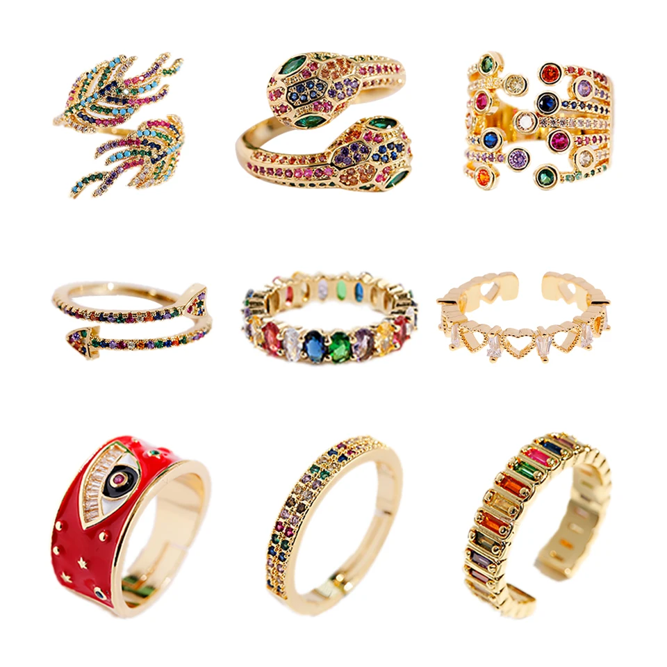 Vintage kubánske prstene pre ženy koruna had had evil oči geometrické nastaviteľné bages prstov Bijoux femme slizolinské príslušenstvo