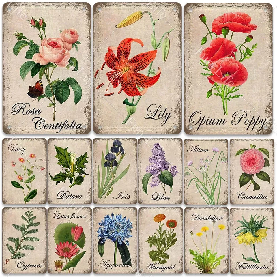 Vintage kvetinová kovová značka retro shabby elegantná stena dekor pre kuchyňu obývacia izba jedále