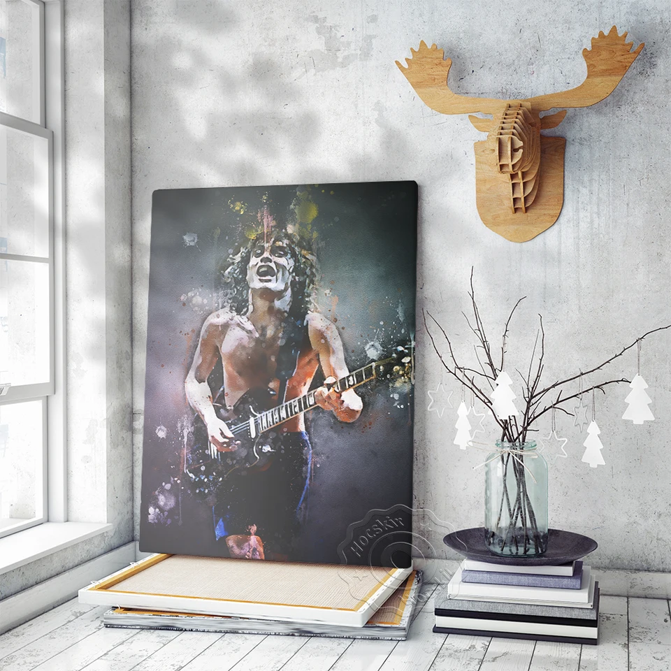 Vintage legenda hudobník New Angus Young Plagát, gitarista Speváka Hot Rock Band Watercolor, Fans Collection Collection Art Prints