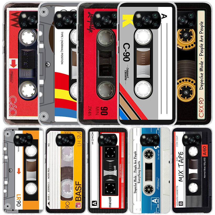 Vintage magnetická stará páska kazetová puzdro pre telefón pre xiaomi POCO x6 x5 x4 x3 nfc f6 f5 pro f4 gt f3 f2 f1 m5s m4 m3 m2 Soft TPU BAC