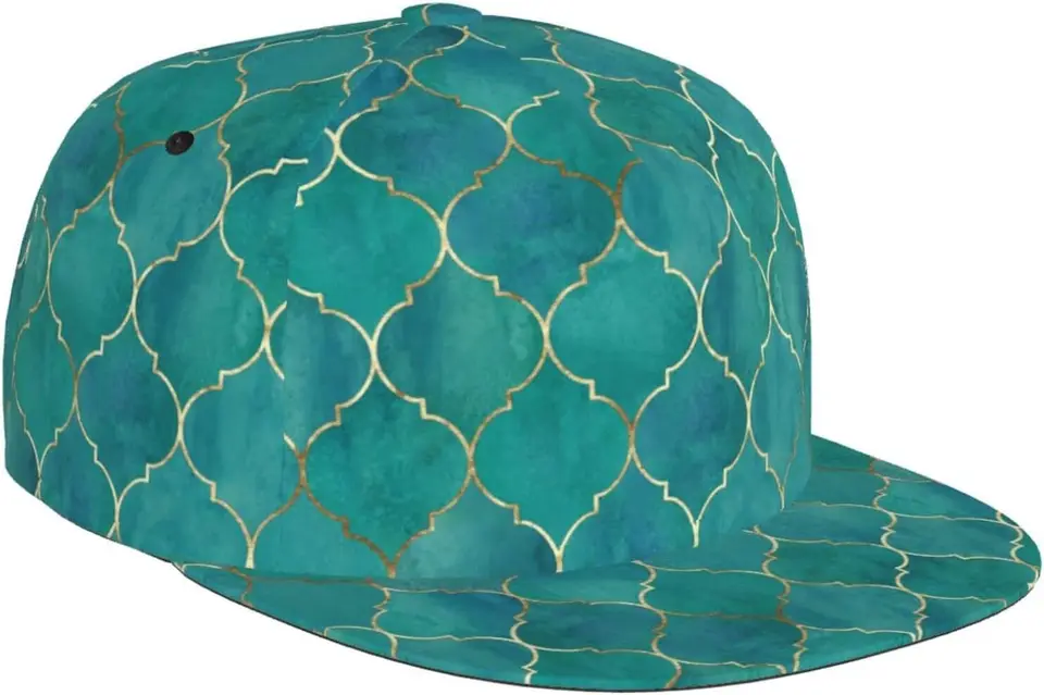 Vintage marocký so zlatou čiarou šedozelený vzor plochého klobúku, Unisex Snapback baseball cap hip hop štýl ploché priezor prázdne a