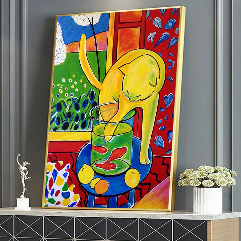 Vintage matisse mačka chytanie rýb plagát Art Canvas maľba Obýva