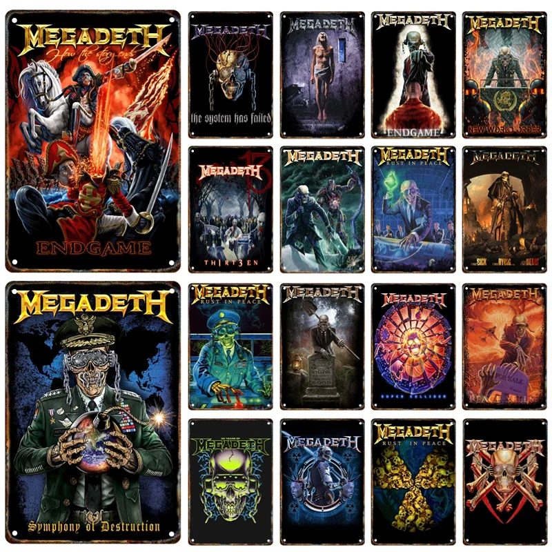 Vintage megadeths heavy metalová skupina Metal Signage Cin Cin Rock Band Plagát nástenná maľba domov obývacia izba bar klub Wall Art Decor