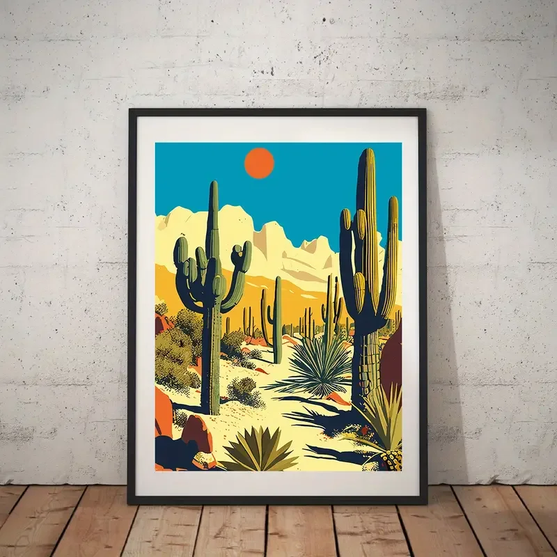 Vintage mexický plagát kaktusu, kvetinové rastlinné vintage umenie, latinskoamerická dekorácia, 11,81*15,75 palca Zhrusnutá maľba plátna, u