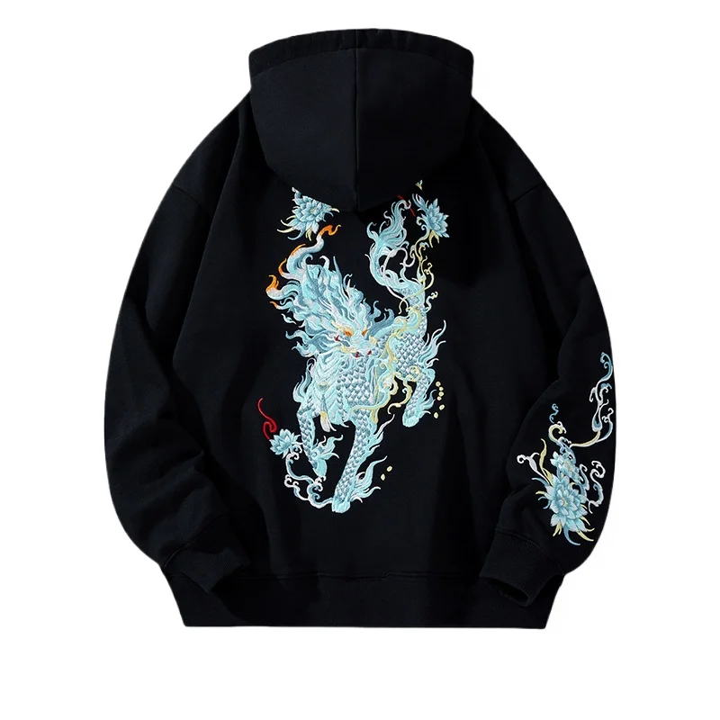 Vintage mikiny muži Dragon výšivky mikiny Ženy hip hop kapucňa mikina čínske ulíc