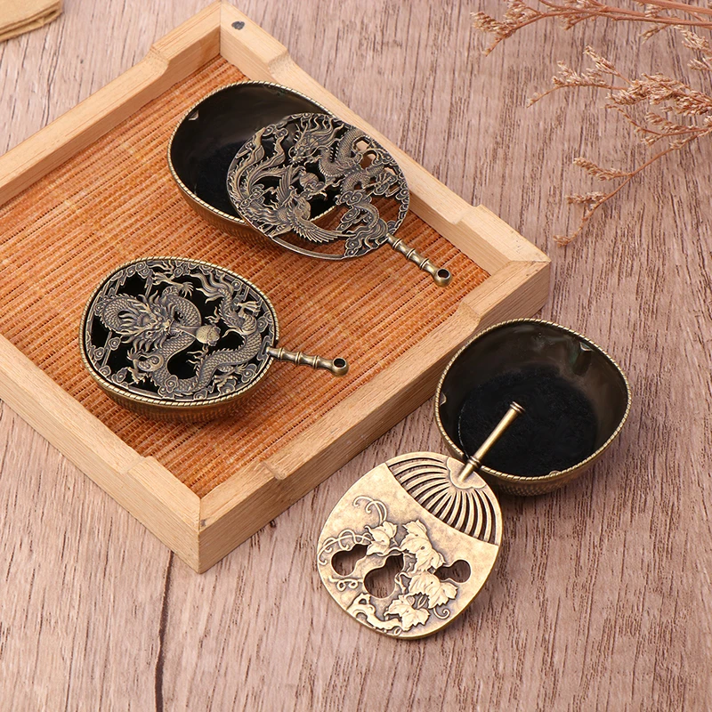 Vintage Mini ventilátor v tvare kadidlo horák Malé kovové oblaky práškové doskové linky Držiteľ kadidla Old Dragon Phoenix
