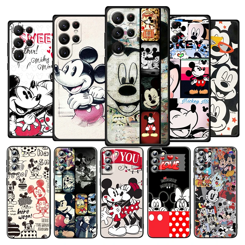 Vintage Minnie Mickey pre Samsung Galaxy S23 S22 S21 S20 Ultra Plus Pro S10 S9 S8 4G 5G Silikónový mäkký čierny puzdro
