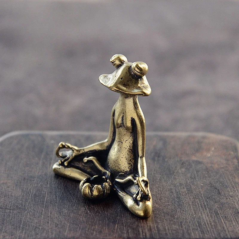 Vintage mosadzná meditácia Zen Budhistická žaba socha Droby Copper Animal Sochy Kadid