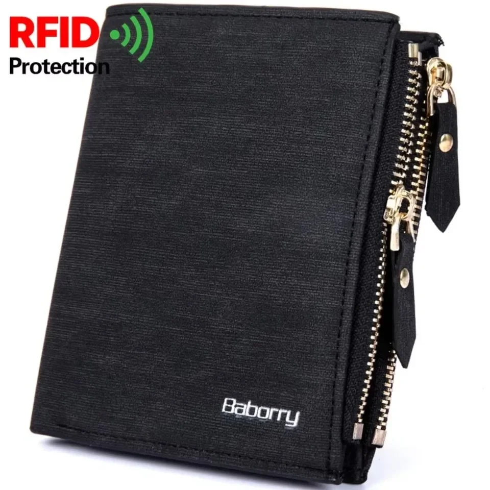 Vintage muži peňaženka RFID krádež chránia mince vrecko na zips peňaženky pre mužov s zipsmi kúzla peňaženka Krátke luxusné pánske kabelky