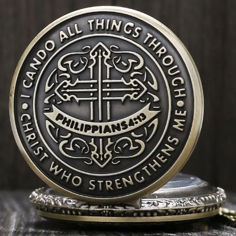 Vintage môžem robiť všetky veci prostredníctvom Krista, ktorý ma posilňuje Biblia Filipanom 4:13 Quartz Pocket Watch Náhrdelníky Darčeky