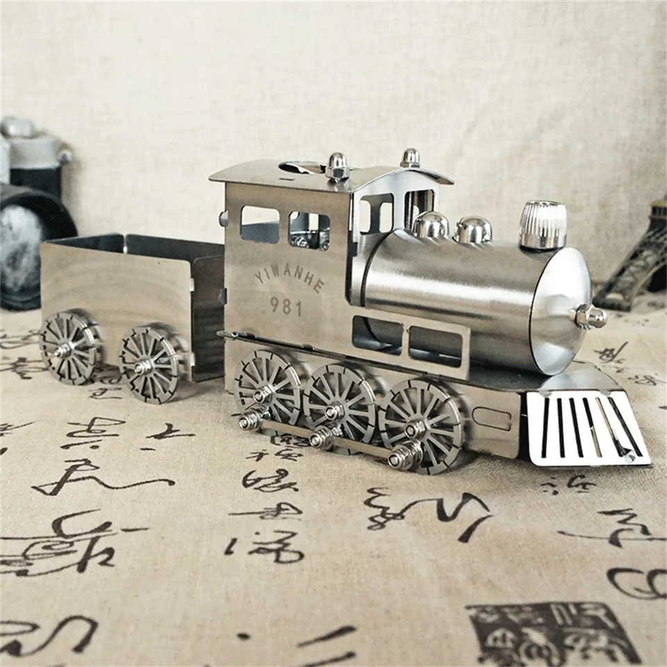 Vintage nostalgický hnuteľný parný vlak model narodeninový darček pre hračky Desktop ozdoby remeslá starožitné lokomotívne model