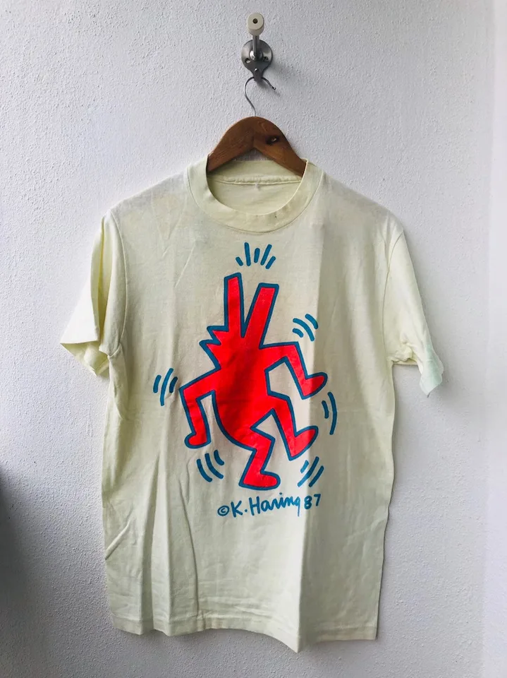 Vintage originálny 80. roky K.Haring '' Neon Dog '' Pop Art Graphics 1986 Streetwear Fash