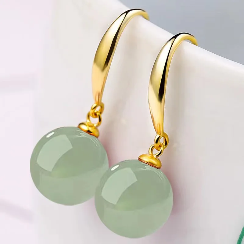 Vintage Palace Green Jade náušnice biela perla 18K zlato 925 Sterling Silver Stud Cuitrings for Women