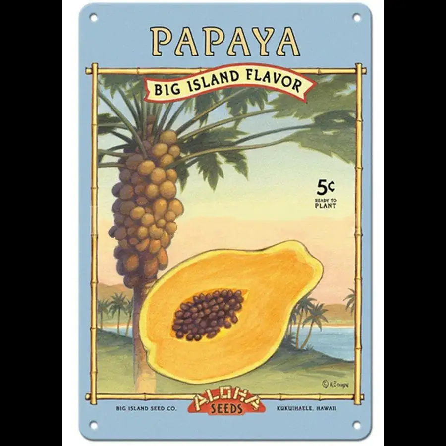 Vintage papája veľký ostrov príchuť Aloha semeno paket kov kov Cin Sign x palcové dekorácie pre domáci kuchynský bar alebo kaviareň
