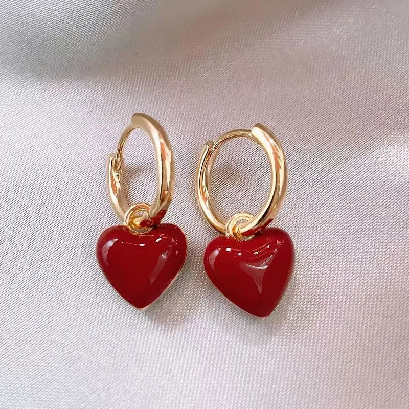 Vintage Peach Square Drop náušnice Jednoduchý dizajn víno Red Love Heart Dangle náušnice pre ženy módne šperky darček