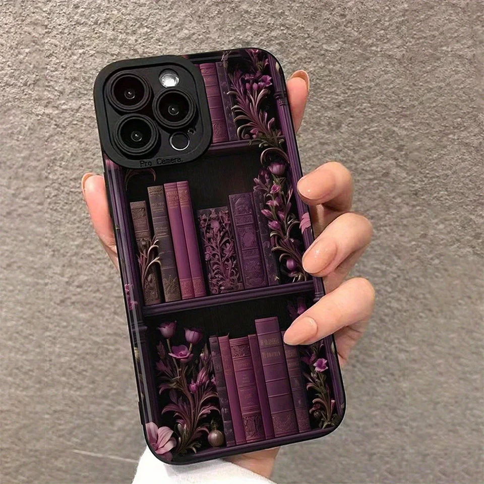 Vintage perforovaný okraj Purpurová knižnica Maľované puzdro pre iPhone 16 15 14 13 12 11 Pro Max xs x xr 7 8 16 Plus SE 2022 2020 Kryt